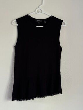 THEORY Sleeveless Knit Top with asymmetrical peplum hem and raw edge sz M
